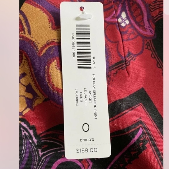 Chico's Colorful Lightweight Open 3/4 Sleeve Blazer Jacket Sz 0 (US S or 4) - Picture 4 of 9